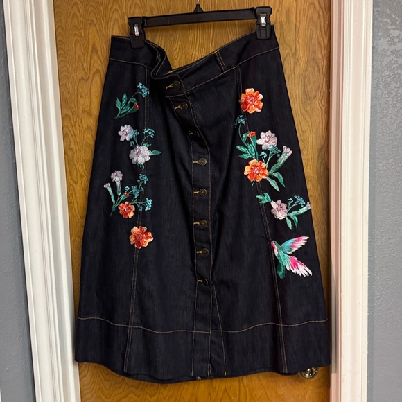 Kate Spade Embroidered Blue Denim Skirt - Picture 1 of 4